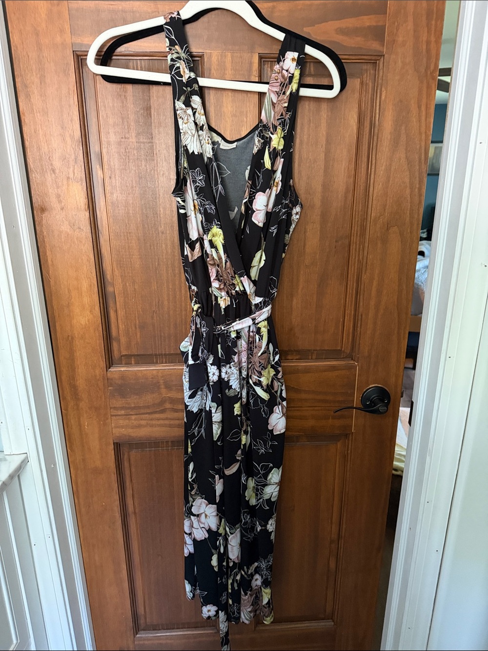 Kaileigh Black Floral Sleeveless Jumpsuit with Belt